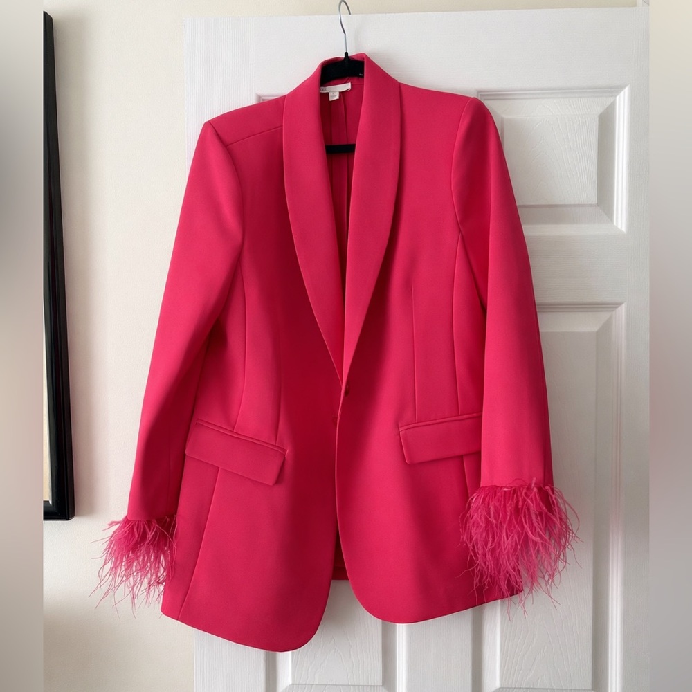 Gianni Bini Vibrant Pink Feather-Accent Blazer